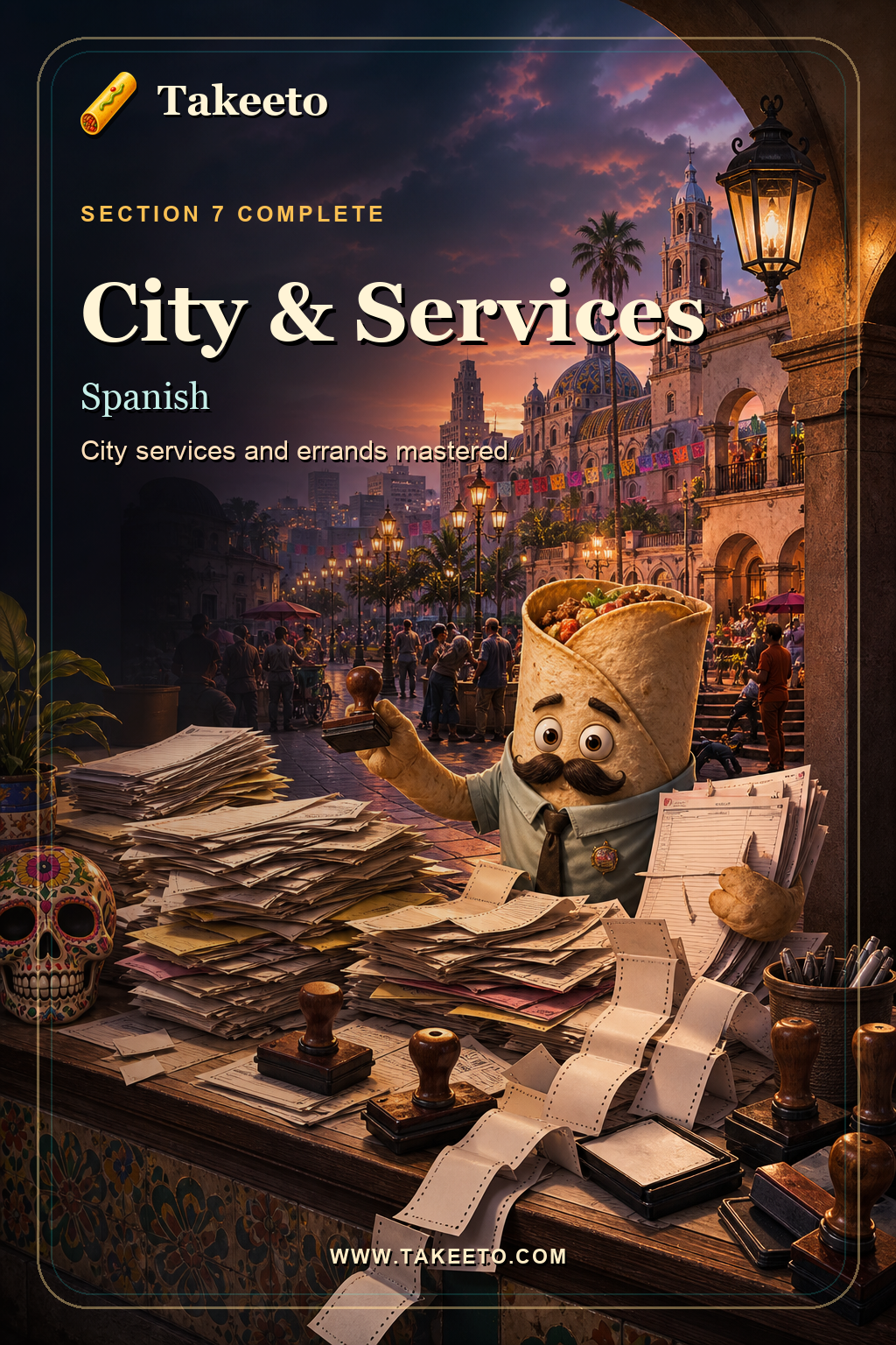 Takeeto Spanish City milestone share card.